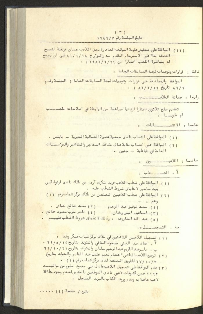 كتاب رابطة الأندية الرياضية في الضفة الغربية، 1984-1987