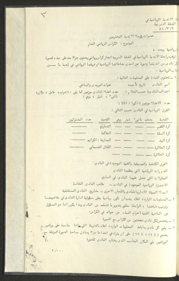كتاب رابطة الأندية الرياضية في الضفة الغربية، 1984-1987