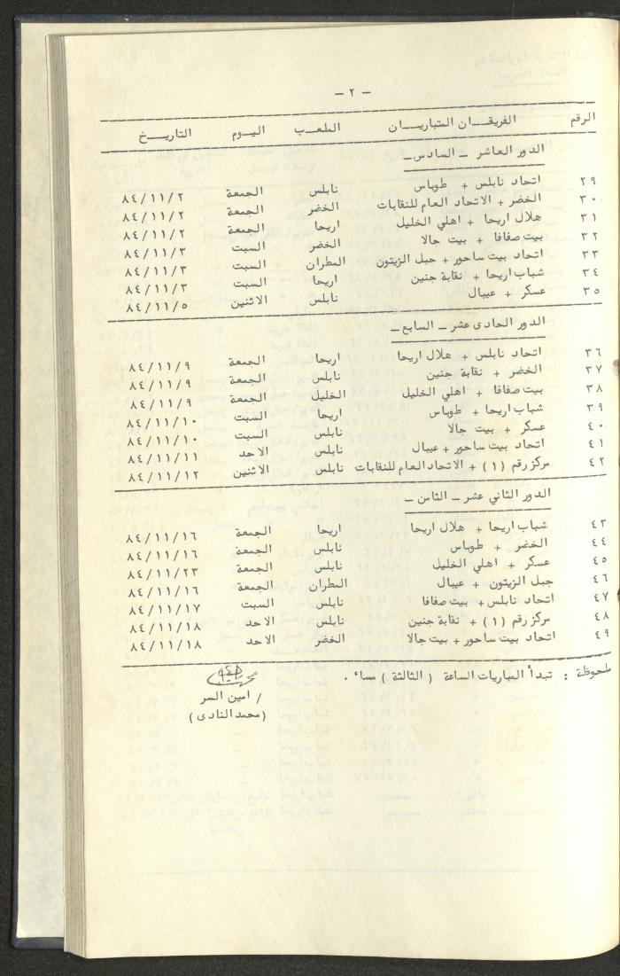 كتاب رابطة الأندية الرياضية في الضفة الغربية، 1984-1987