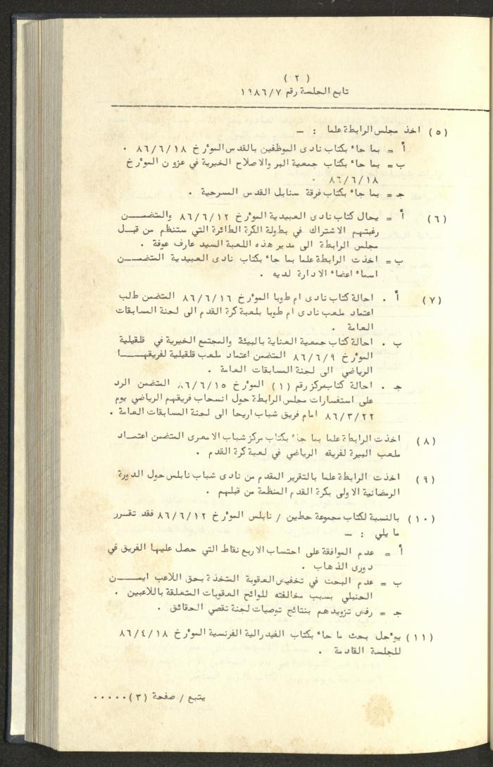 كتاب رابطة الأندية الرياضية في الضفة الغربية، 1984-1987
