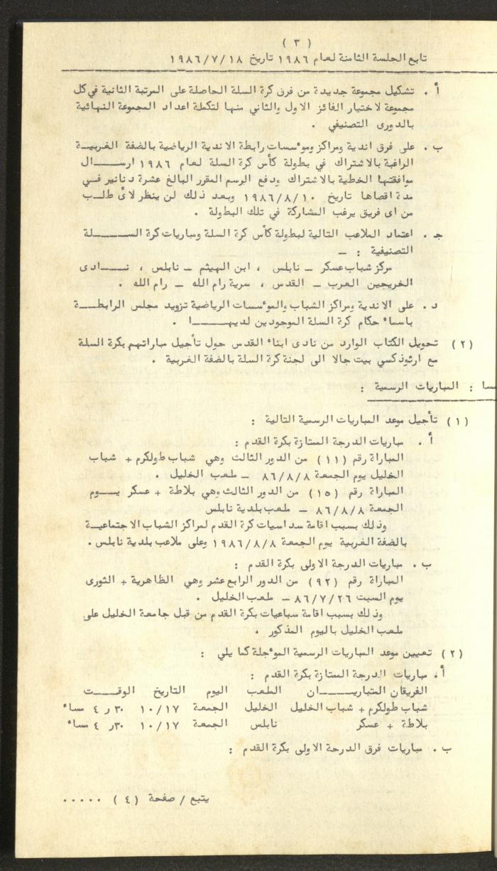 كتاب رابطة الأندية الرياضية في الضفة الغربية، 1984-1987