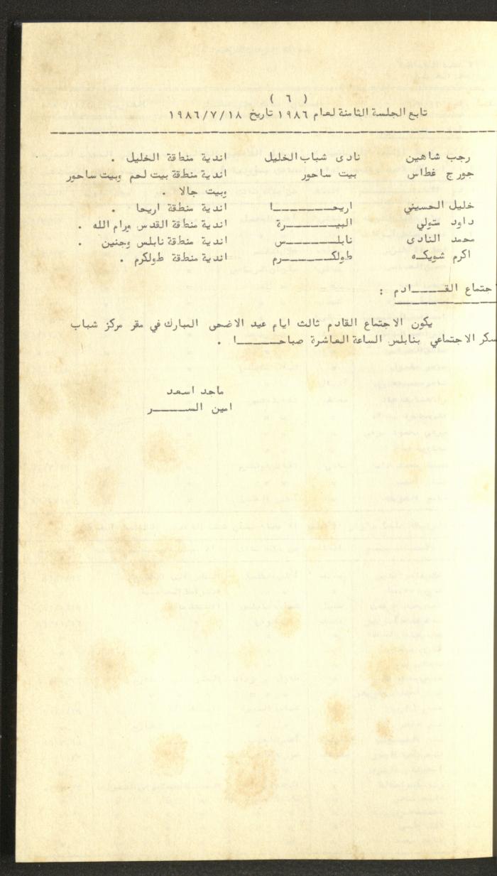 كتاب رابطة الأندية الرياضية في الضفة الغربية، 1984-1987