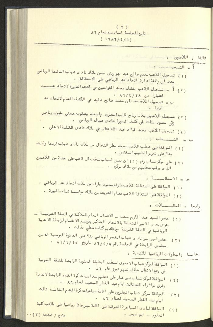 كتاب رابطة الأندية الرياضية في الضفة الغربية، 1984-1987