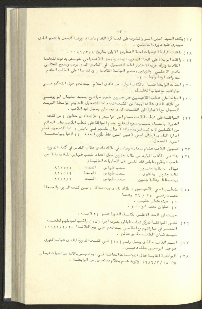 كتاب رابطة الأندية الرياضية في الضفة الغربية، 1984-1987