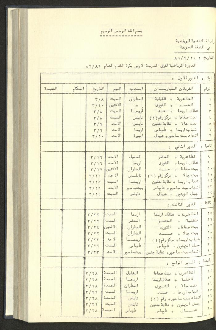 كتاب رابطة الأندية الرياضية في الضفة الغربية، 1984-1987