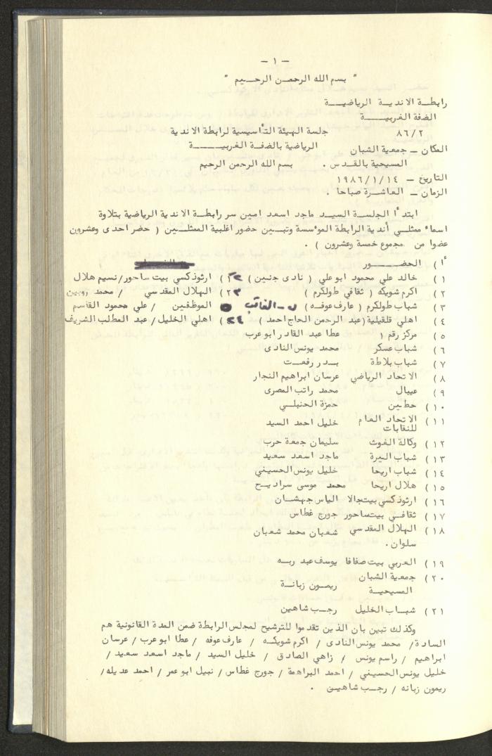 كتاب رابطة الأندية الرياضية في الضفة الغربية، 1984-1987