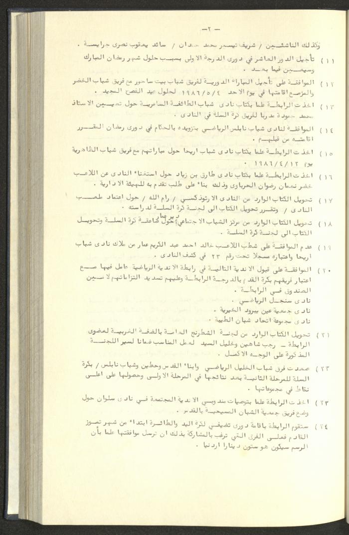 كتاب رابطة الأندية الرياضية في الضفة الغربية، 1984-1987