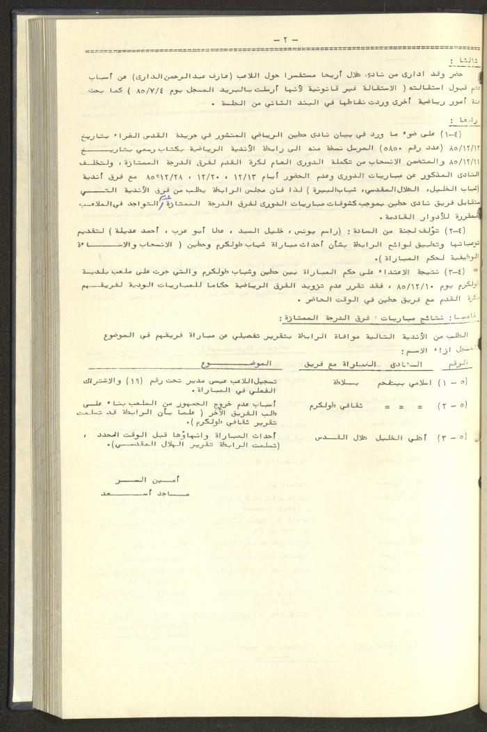 كتاب رابطة الأندية الرياضية في الضفة الغربية، 1984-1987