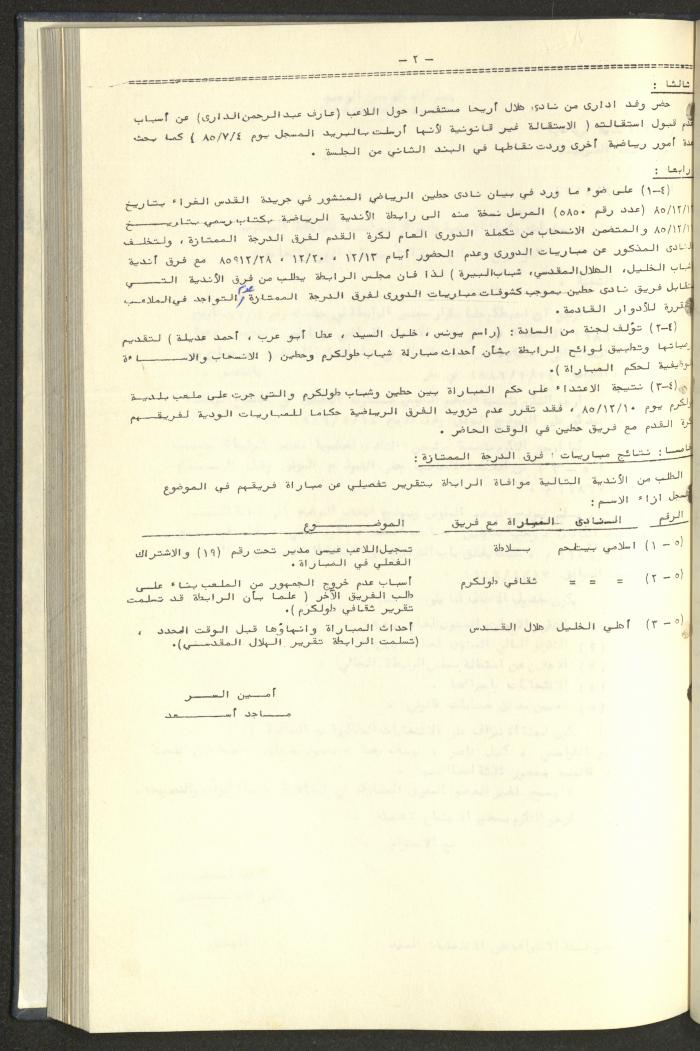 كتاب رابطة الأندية الرياضية في الضفة الغربية، 1984-1987
