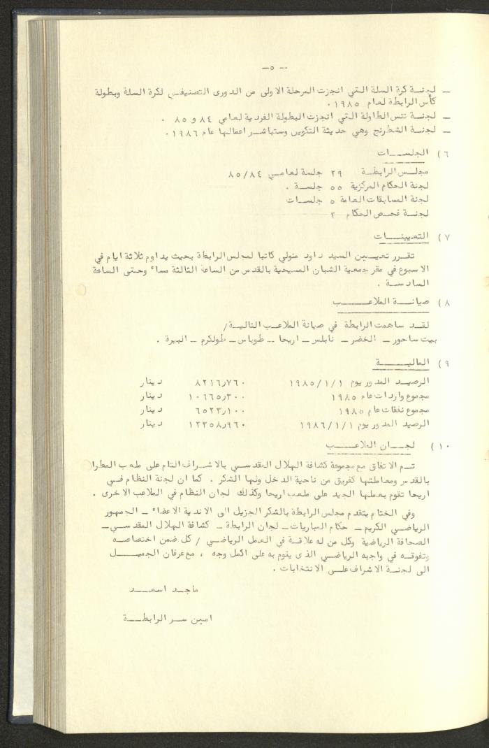 كتاب رابطة الأندية الرياضية في الضفة الغربية، 1984-1987