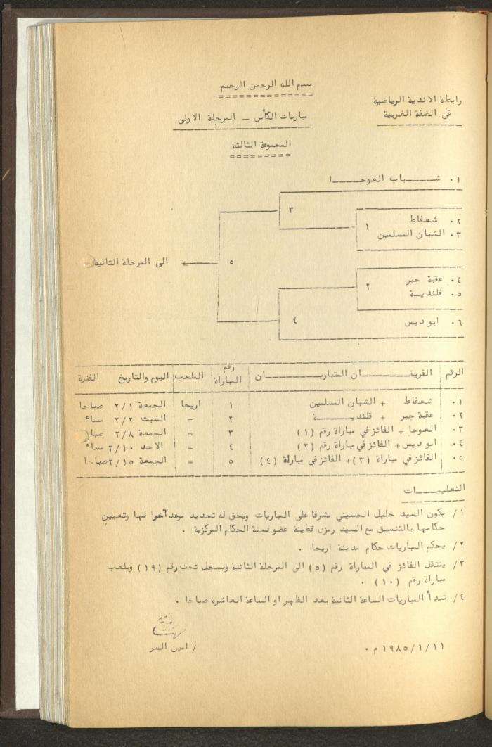 مراسلات رابطة الأندية الرياضية، الضفة الغربية، 1983-88