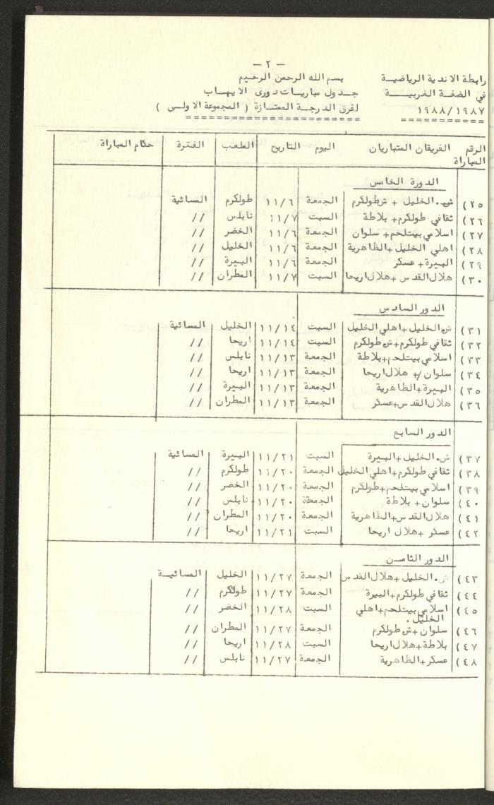 مراسلات رابطة الأندية الرياضية، الضفة الغربية، 1983-88