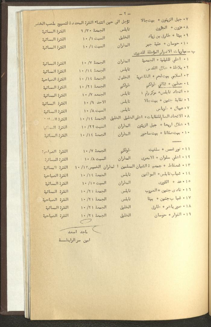 مراسلات رابطة الأندية الرياضية، الضفة الغربية، 1983-88