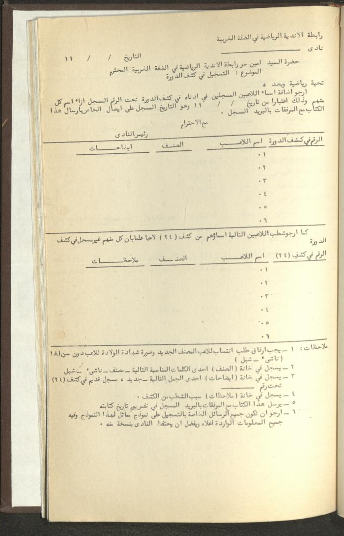 مراسلات رابطة الأندية الرياضية، الضفة الغربية، 1983-88
