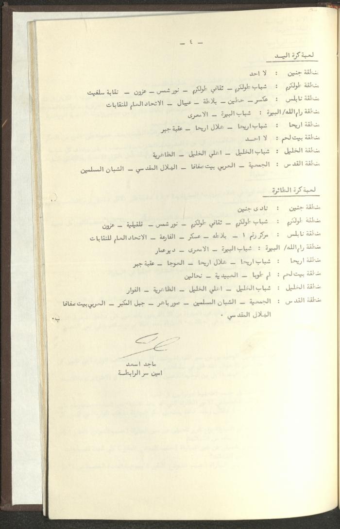 مراسلات رابطة الأندية الرياضية، الضفة الغربية، 1983-88