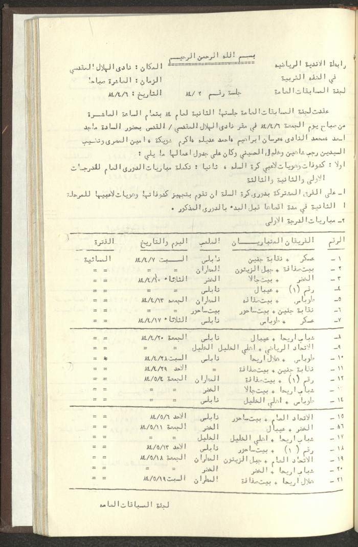 مراسلات رابطة الأندية الرياضية، الضفة الغربية، 1983-88