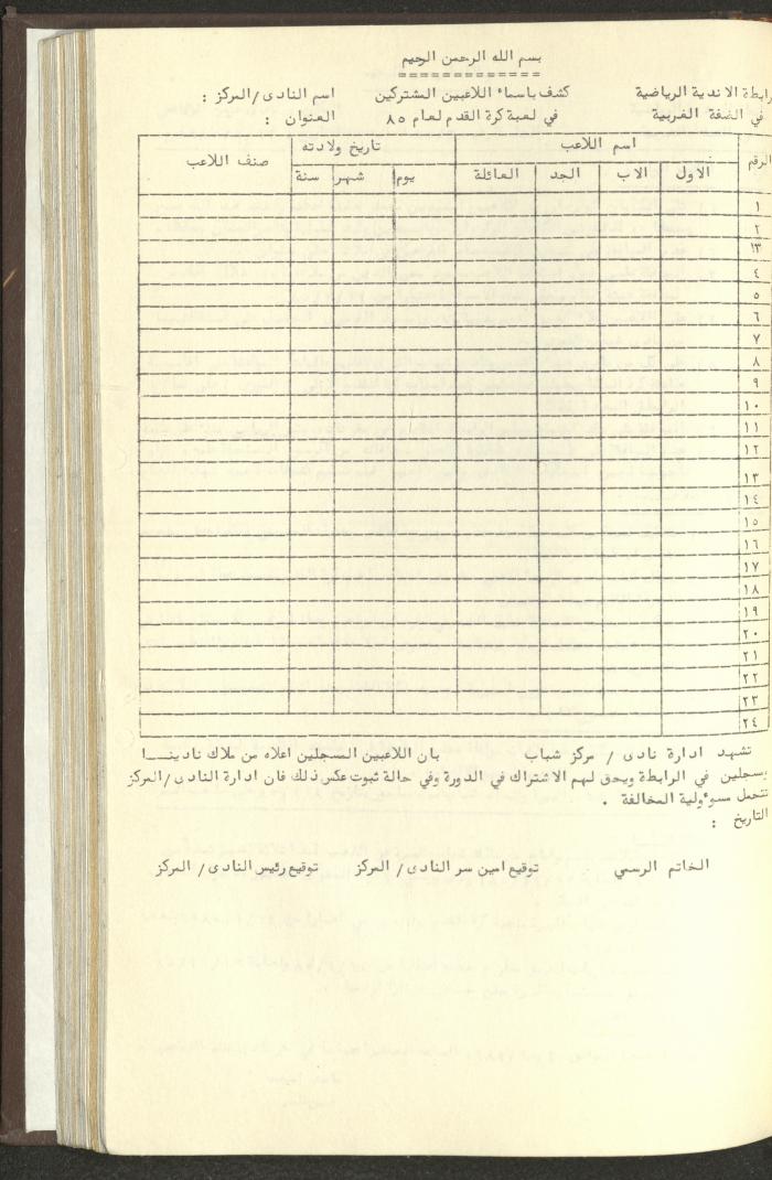 مراسلات رابطة الأندية الرياضية، الضفة الغربية، 1983-88