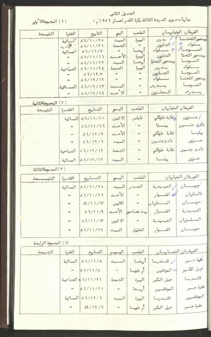 مراسلات رابطة الأندية الرياضية، الضفة الغربية، 1983-88