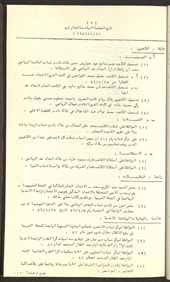 مراسلات رابطة الأندية الرياضية، الضفة الغربية، 1983-88
