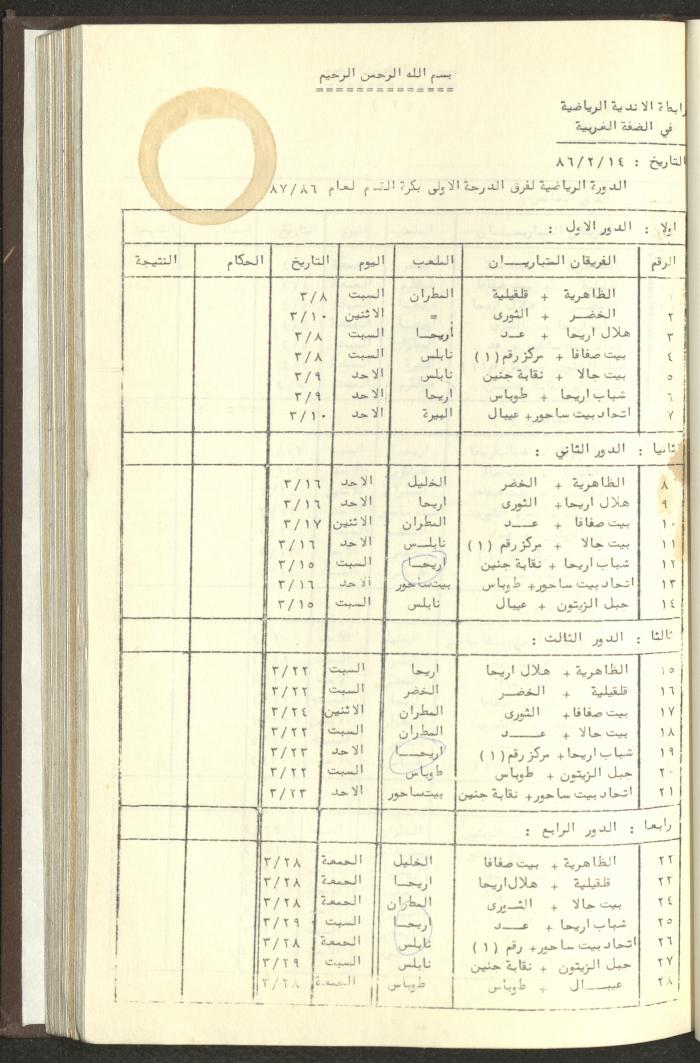 مراسلات رابطة الأندية الرياضية، الضفة الغربية، 1983-88