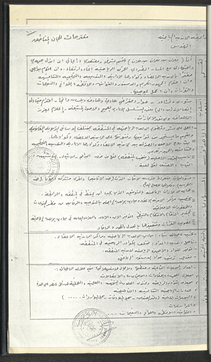 مراسلات رابطة الأندية الرياضية، القدس، 1990-93