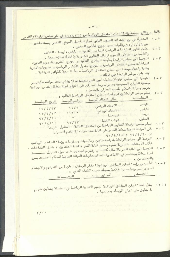 مراسلات رابطة الأندية الرياضية، القدس، 1992-93