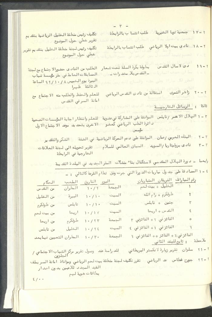 مراسلات رابطة الأندية الرياضية، القدس، 1992-93