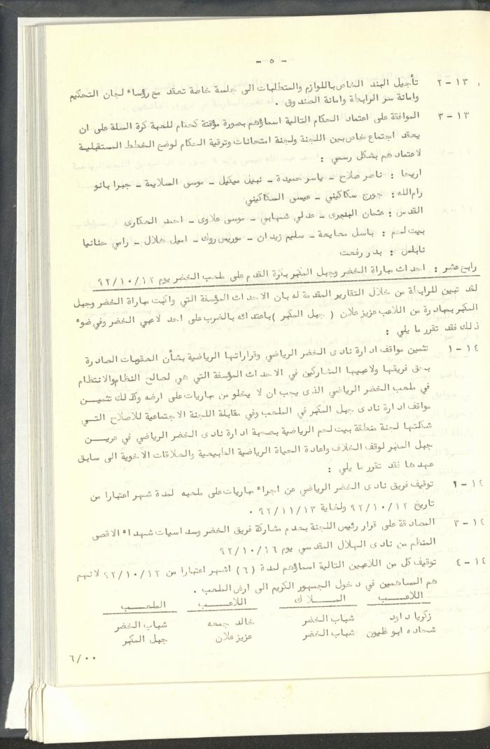 مراسلات رابطة الأندية الرياضية، القدس، 1992-93