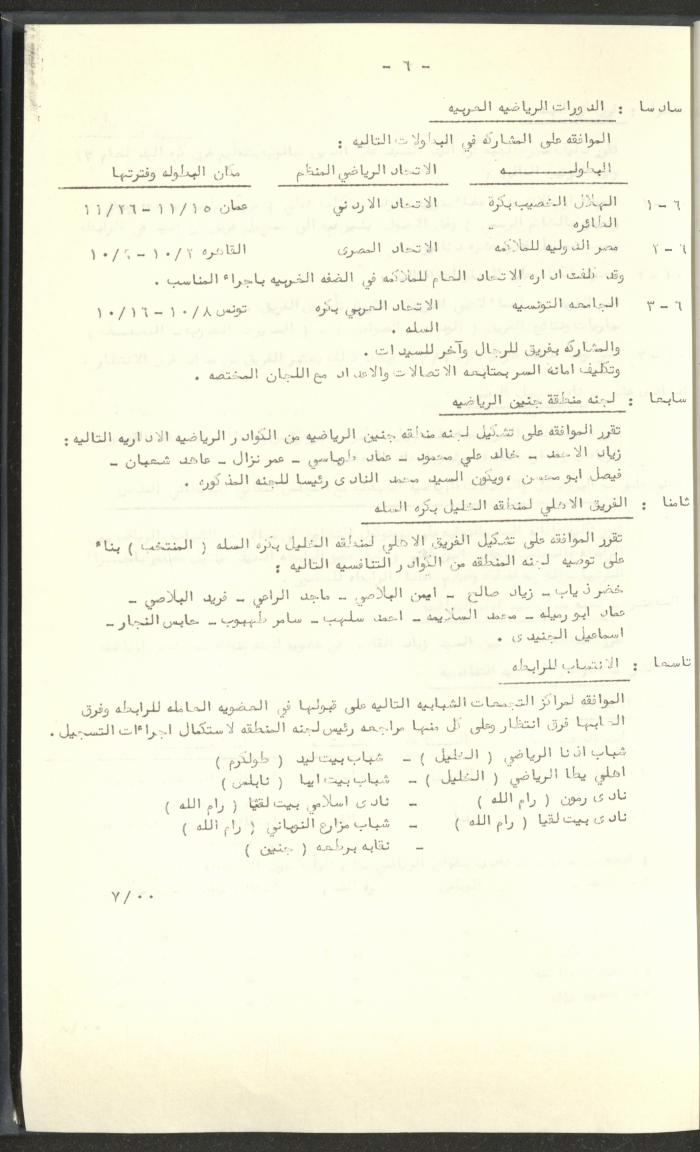 مراسلات رابطة الأندية الرياضية، القدس، 1992-93