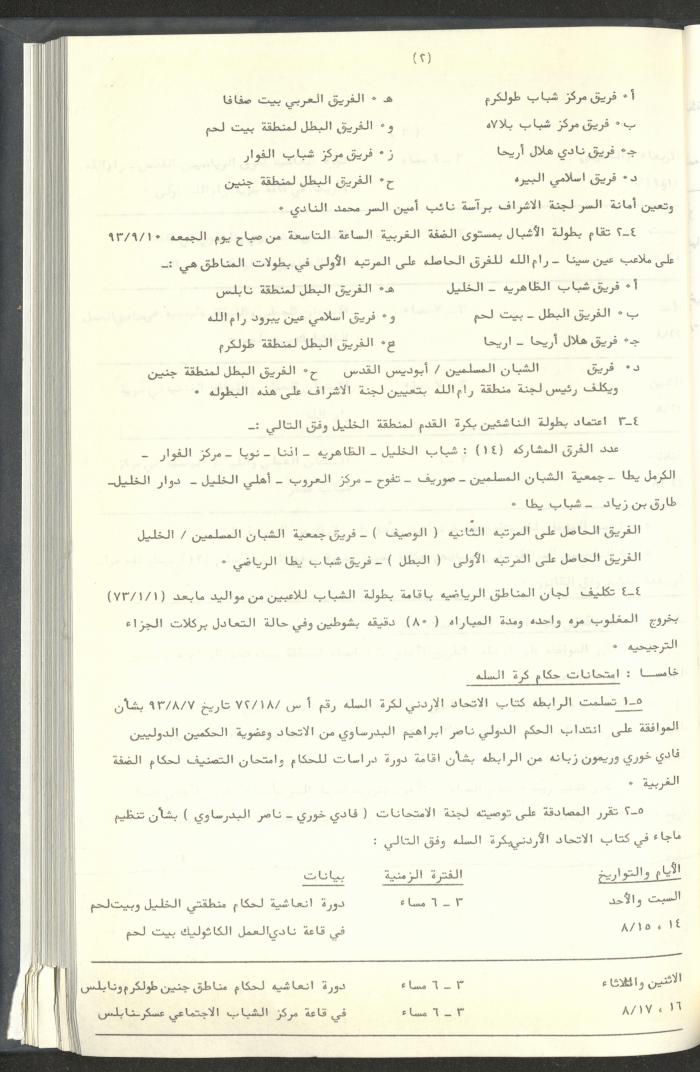 مراسلات رابطة الأندية الرياضية، القدس، 1992-93