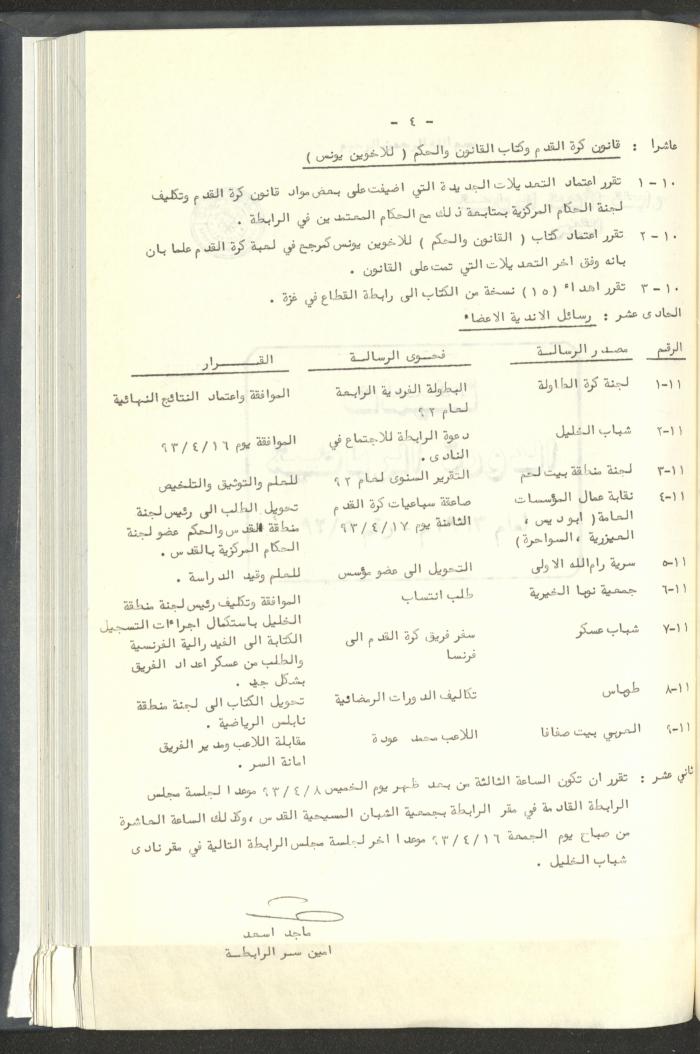 مراسلات رابطة الأندية الرياضية، القدس، 1992-93
