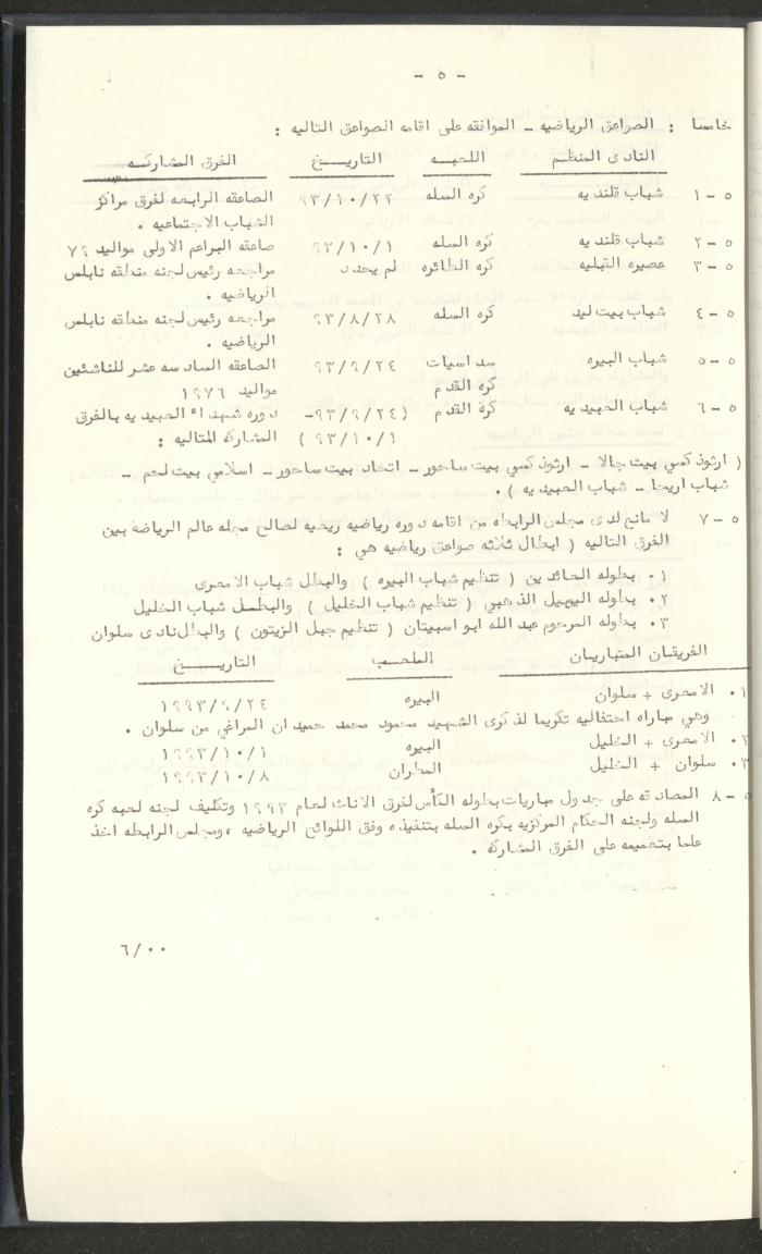 مراسلات رابطة الأندية الرياضية، القدس، 1992-93