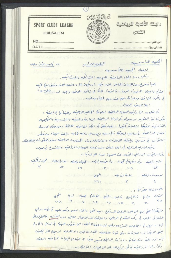 Correspondences of the Sport Clubs League, Jerusalem, 1987-94