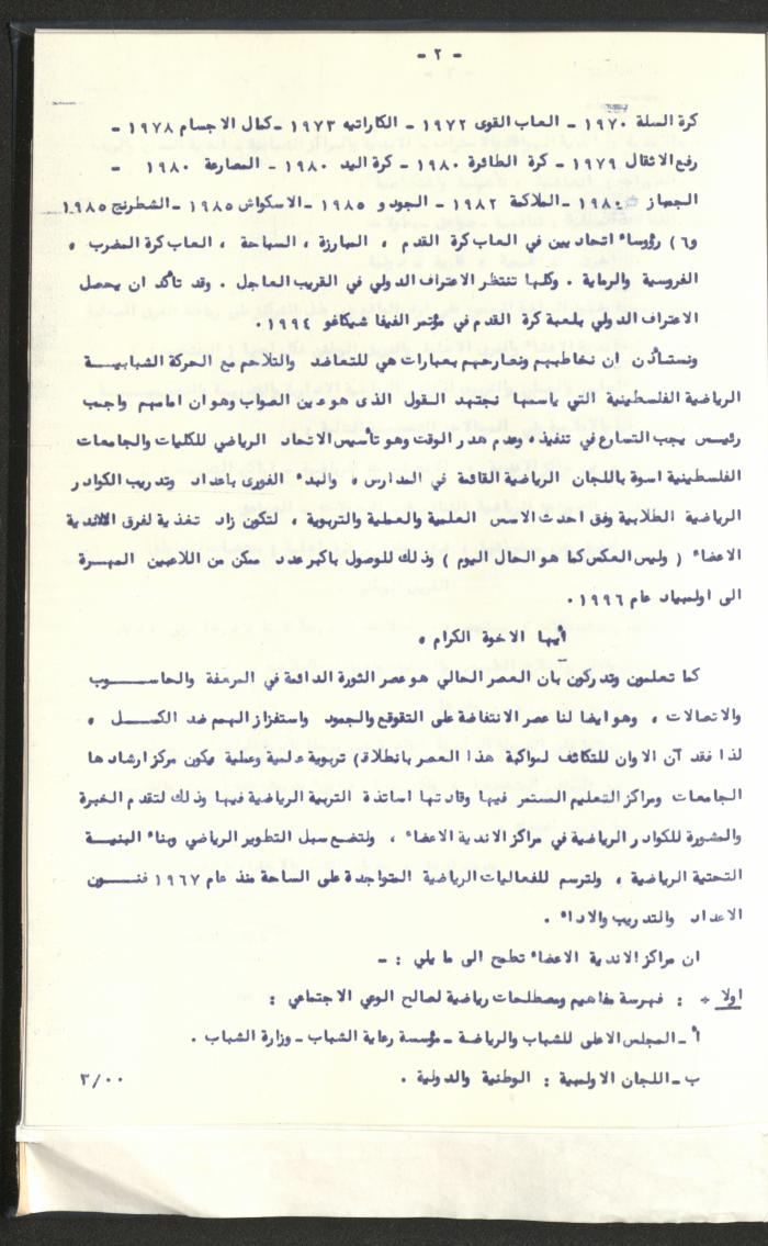 Correspondences of the Sport Clubs League, Jerusalem, 1987-94
