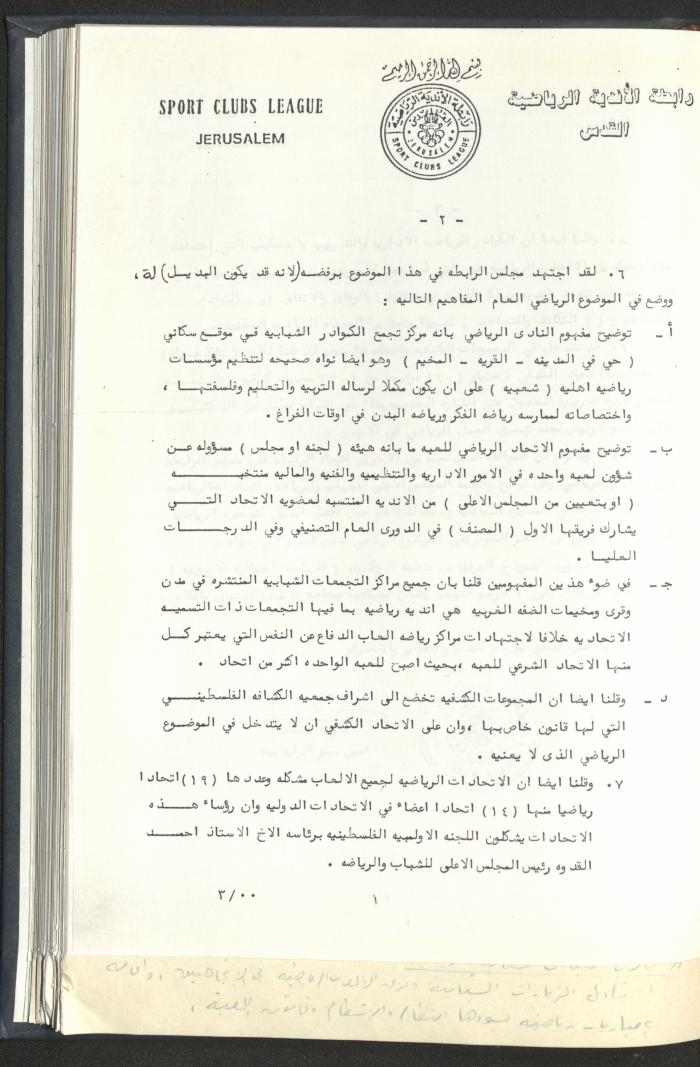 Correspondences of the Sport Clubs League, Jerusalem, 1987-94