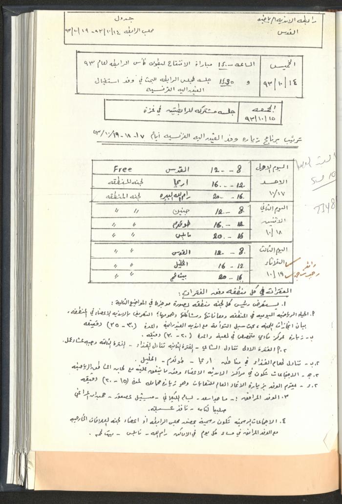 Correspondences of the Sport Clubs League, Jerusalem, 1987-94