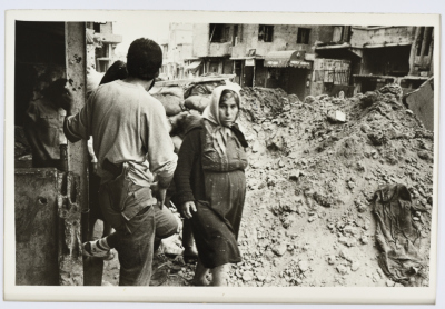 Crossing Earth Mounds in a Palestinian Refugee Camp, Lebanon, 1985- 1986
