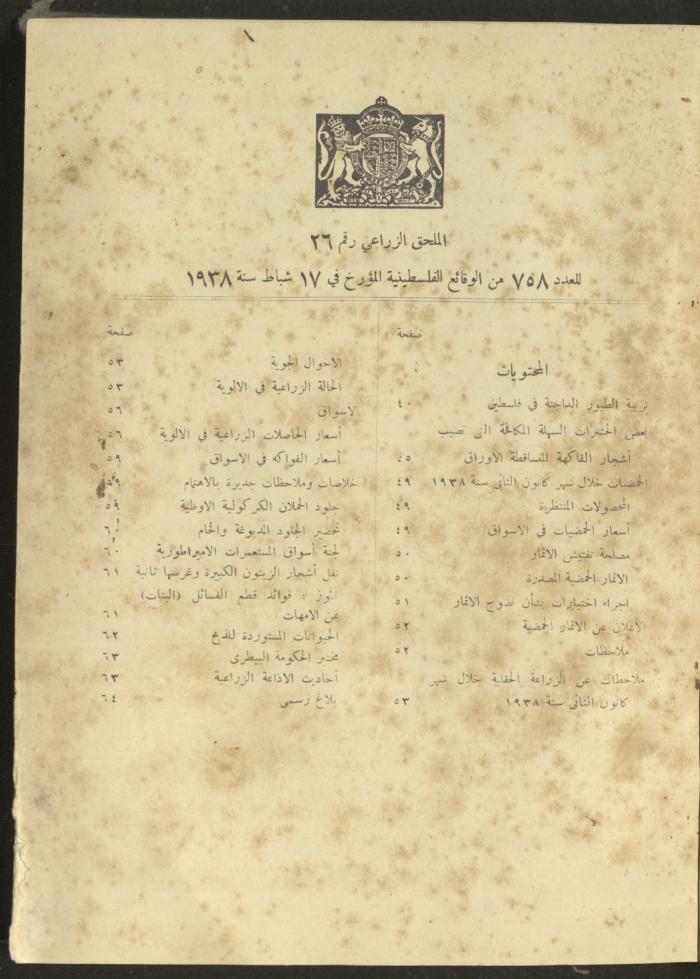 الملحق الزراعي من الوقائع الفلسطينية، ثلاثينيات وأربيعينيات القرن العشرين