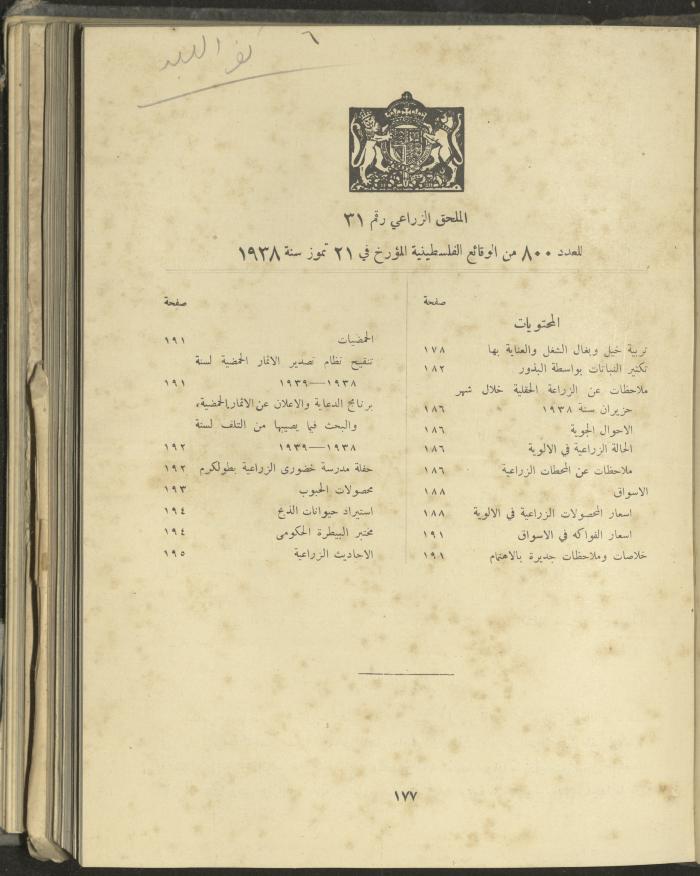 الملحق الزراعي من الوقائع الفلسطينية، ثلاثينيات وأربيعينيات القرن العشرين