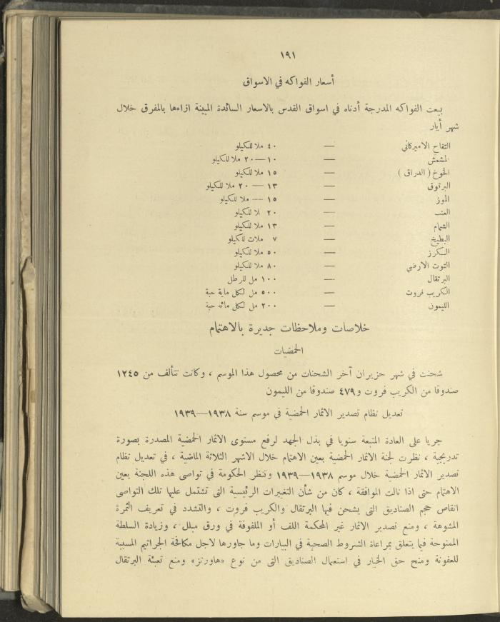الملحق الزراعي من الوقائع الفلسطينية، ثلاثينيات وأربيعينيات القرن العشرين