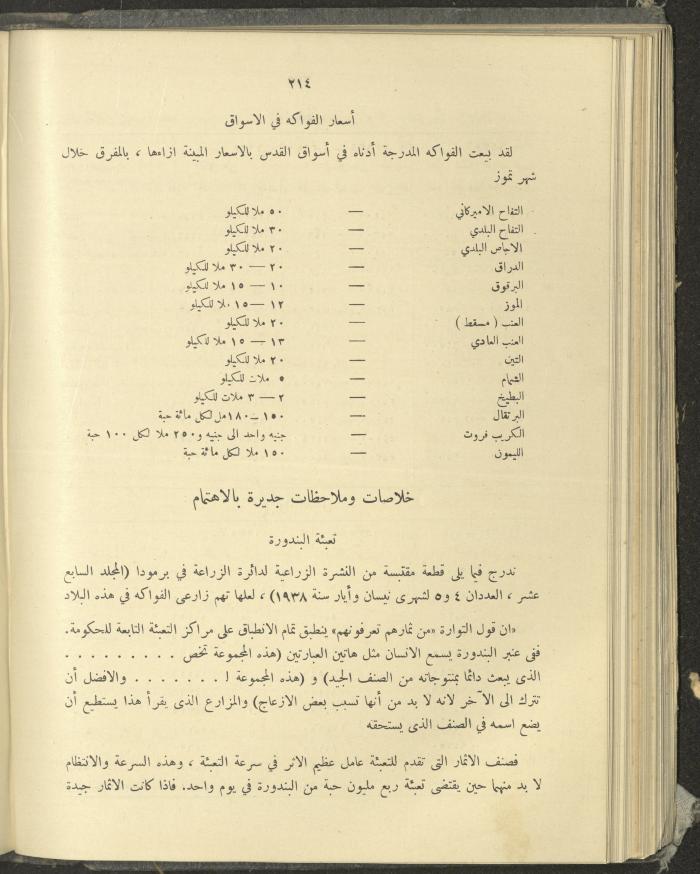 الملحق الزراعي من الوقائع الفلسطينية، ثلاثينيات وأربيعينيات القرن العشرين