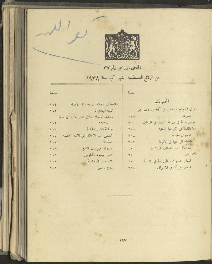 الملحق الزراعي من الوقائع الفلسطينية، ثلاثينيات وأربيعينيات القرن العشرين