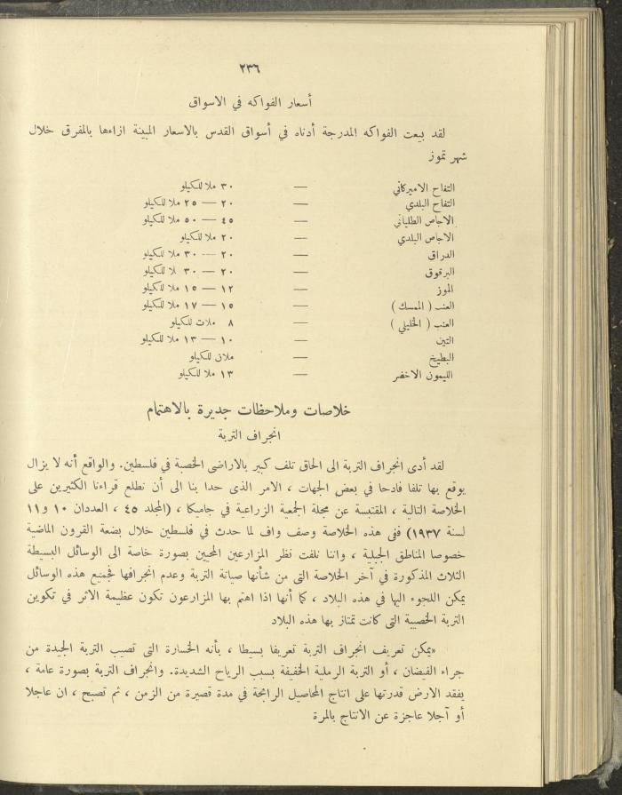 الملحق الزراعي من الوقائع الفلسطينية، ثلاثينيات وأربيعينيات القرن العشرين