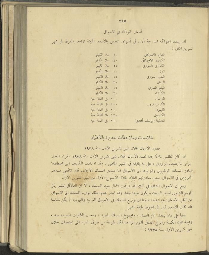 الملحق الزراعي من الوقائع الفلسطينية، ثلاثينيات وأربيعينيات القرن العشرين