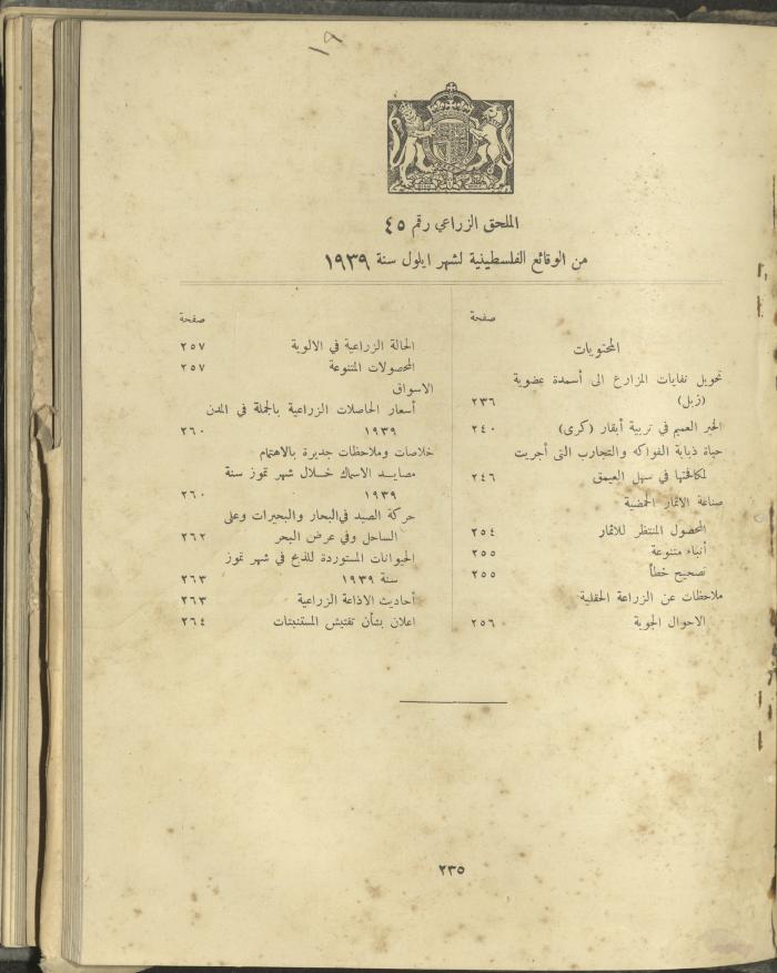 الملحق الزراعي من الوقائع الفلسطينية، ثلاثينيات وأربيعينيات القرن العشرين