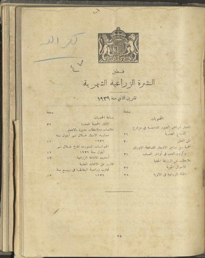 الملحق الزراعي من الوقائع الفلسطينية، ثلاثينيات وأربيعينيات القرن العشرين