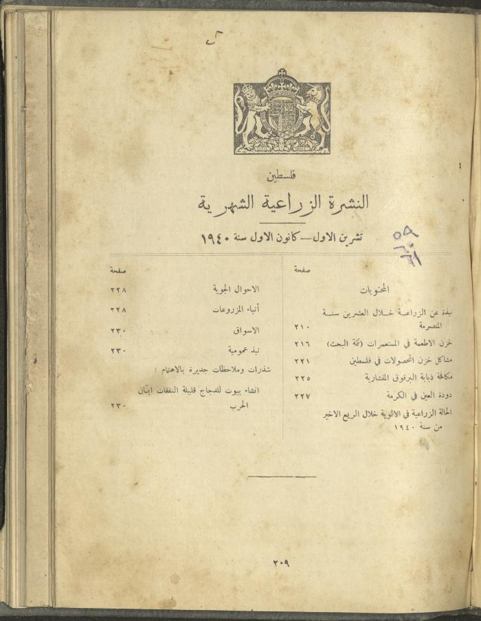 الملحق الزراعي من الوقائع الفلسطينية، ثلاثينيات وأربيعينيات القرن العشرين