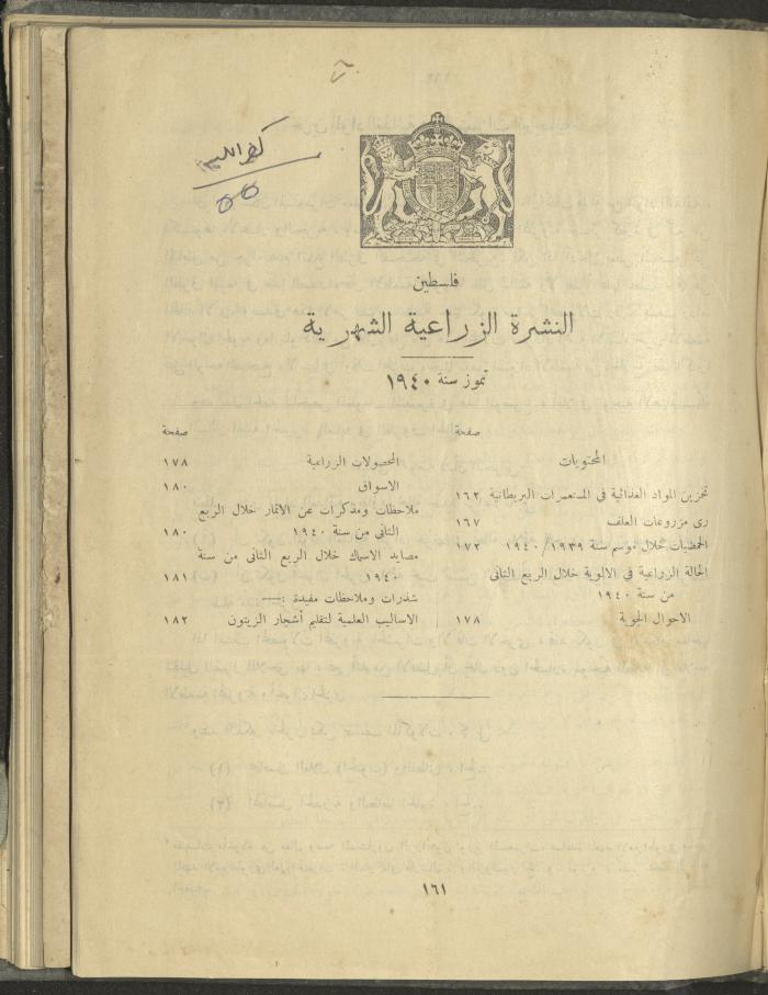 الملحق الزراعي من الوقائع الفلسطينية، ثلاثينيات وأربيعينيات القرن العشرين