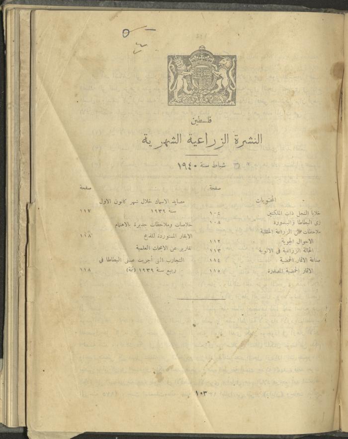 الملحق الزراعي من الوقائع الفلسطينية، ثلاثينيات وأربيعينيات القرن العشرين