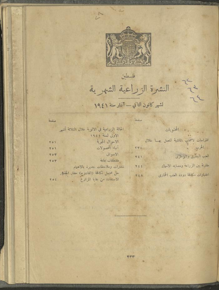 الملحق الزراعي من الوقائع الفلسطينية، ثلاثينيات وأربيعينيات القرن العشرين